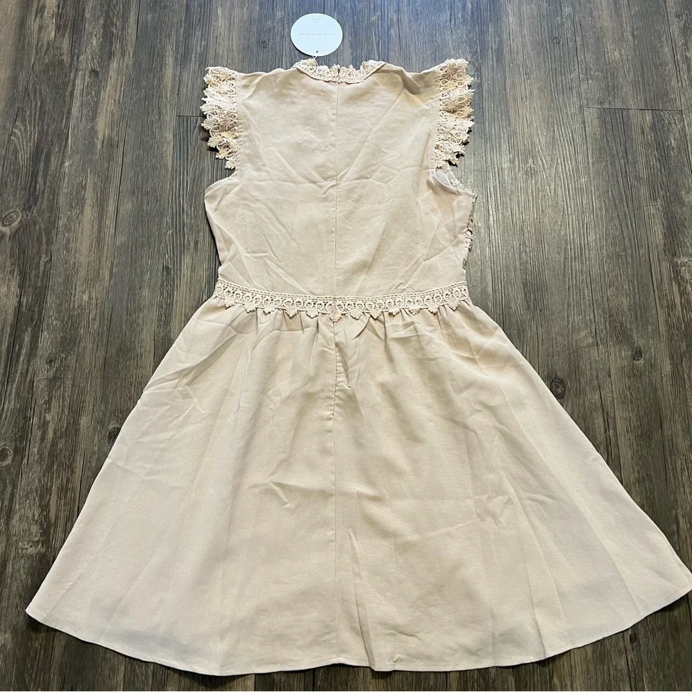 NWT SHEIN Tan Short Sleeves Lace Front Flowy Sun Dress Size S - Picture 8 of 14